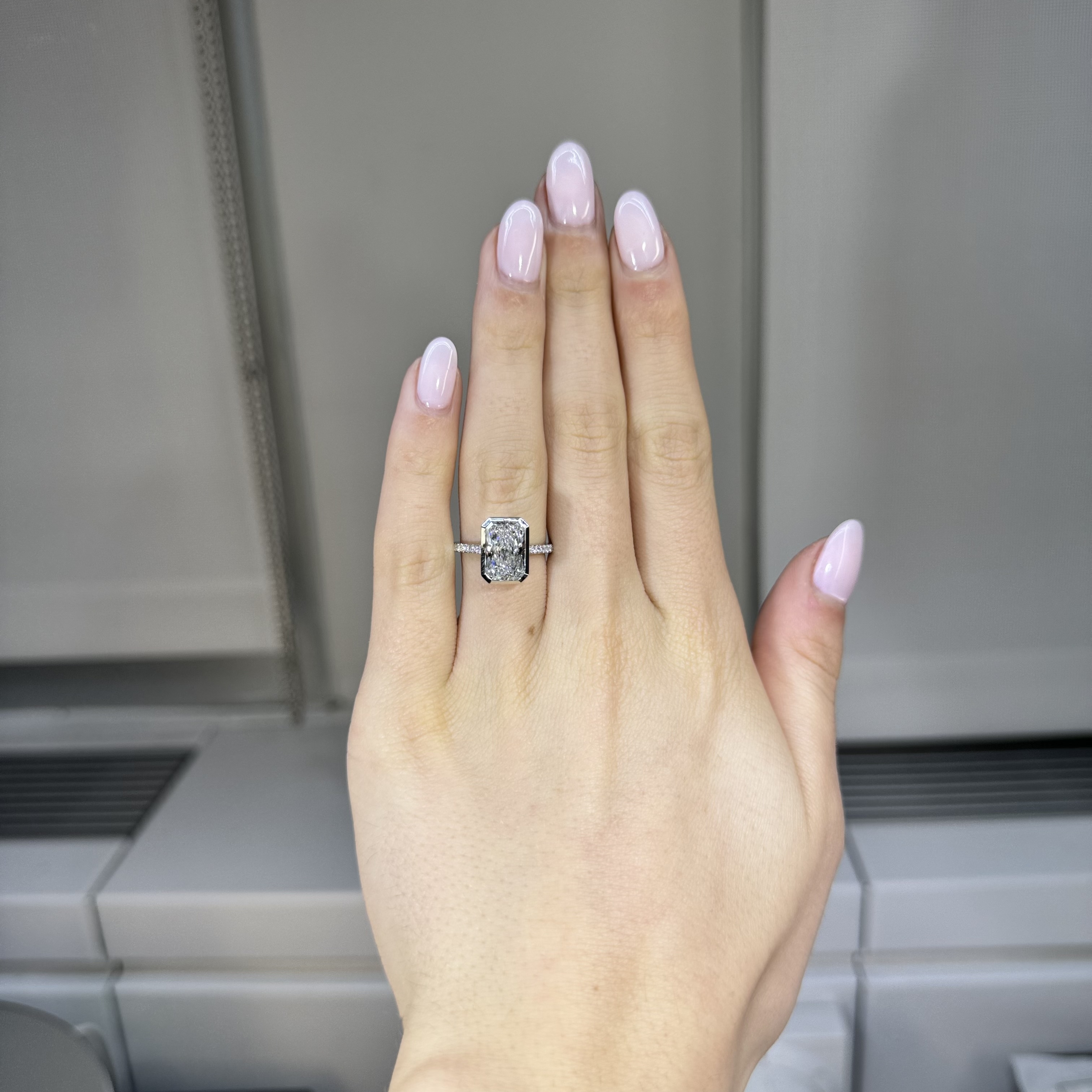 GIA 3.43 E VS2 Radiant "Dakotah" Engagement Ring Image 4 Forever Diamonds New York, NY
