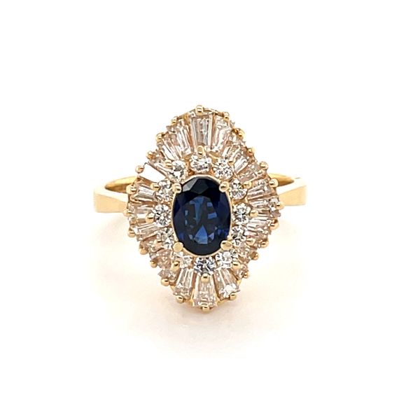 14kt  yellow gold blue Sapphire & diamond ring James Gattas Jewelers Memphis, TN