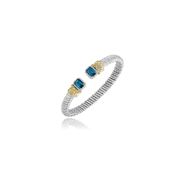 Vahan - 14kt Yellow Gold & Sterling Silver London Blue Topaz & Diamond Open Bracelet James Gattas Jewelers Memphis, TN