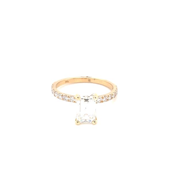 14K Yellow Gold Emerald Cut Diamond Solitaire with Diamond Band Engagement Ring James Gattas Jewelers Memphis, TN