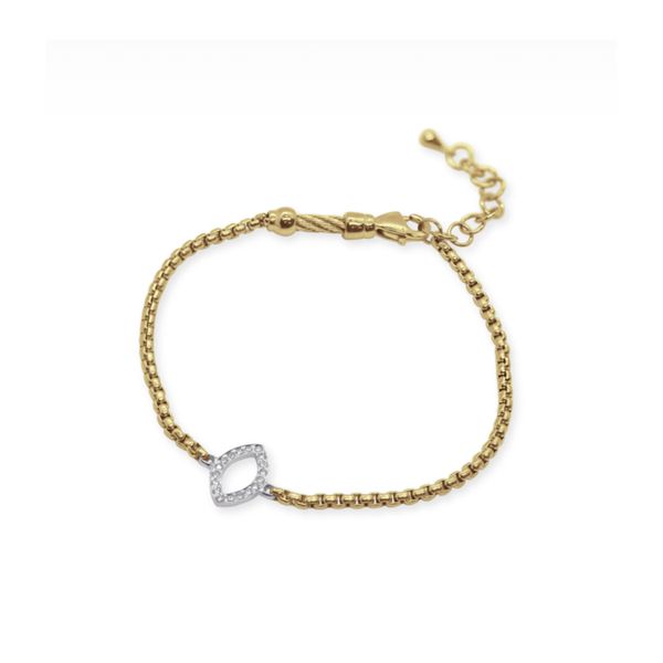 ALOR Yellow Chain Bracelet with 14kt White Gold Open Marquis Station & Diamonds George Press Jewelers Livingston, NJ