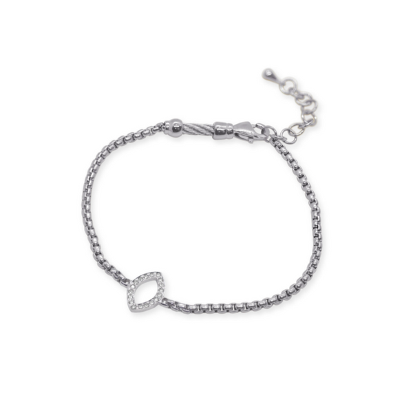 ALOR Grey Chain Bracelet with 14kt White Gold Open Marquis Station & Diamonds George Press Jewelers Livingston, NJ