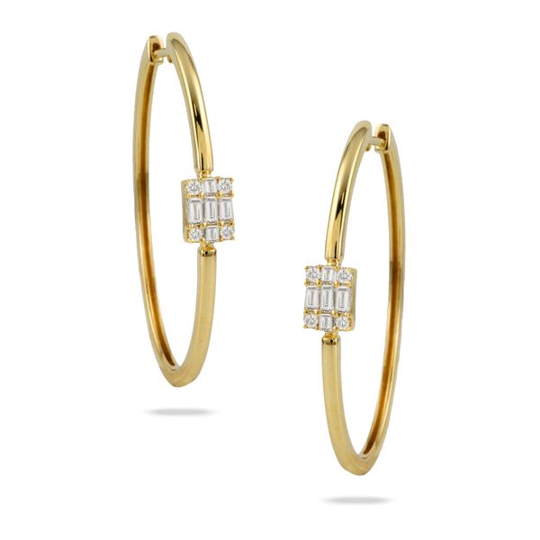Doves 18K Yellow Gold Hoop Earrings with Baguettes George Press Jewelers Livingston, NJ
