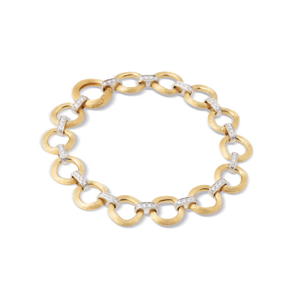 Marco Bicego® Jaipur Link Collection 18K Yellow & White Gold Flat-Link Single Row Diamond Bracelet George Press Jewelers Livingston, NJ