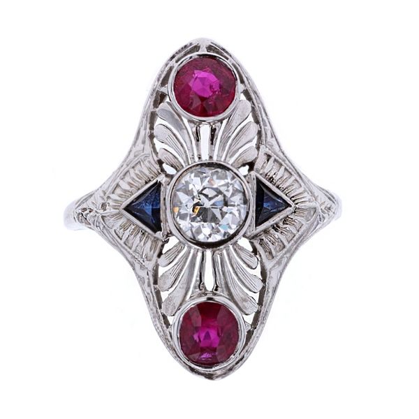 18KT White Gold 0.67ctw Diamond, Blue Sapphire and Ruby Ring Harmony Jewellers Grimsby, ON