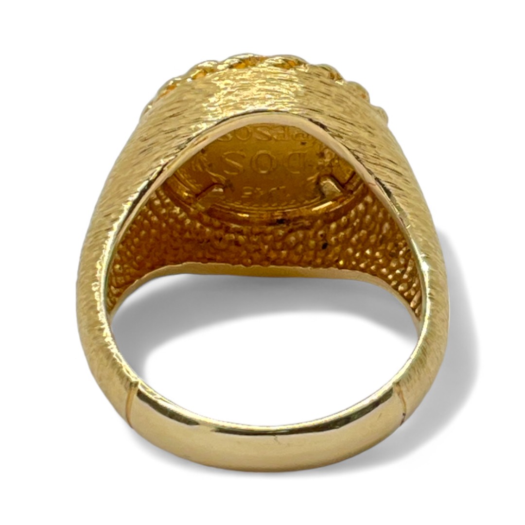 14k Yellow Gold 1945 Dos Pesos Mexican Gold Coin Ring Size 9.5