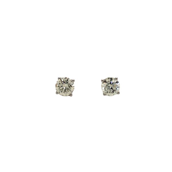 14k white gold stud earrings featuring 1/2cttw round brilliant diamonds SI2 G-H Hudson Valley Goldsmith New Paltz, NY