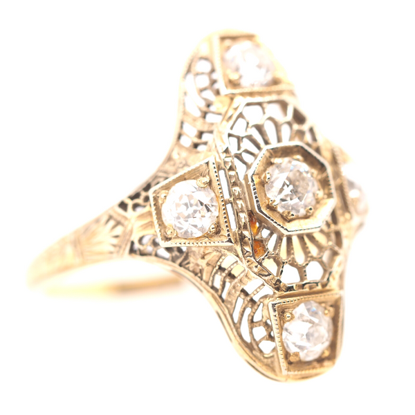 Antique Filigree Gold and Diamond Ring Image 2 Portsches Fine Jewelry Boise, ID