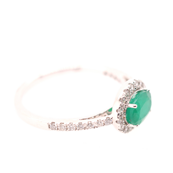Horizontal Emerald and Diamond Halo Ring Image 2 Portsches Fine Jewelry Boise, ID