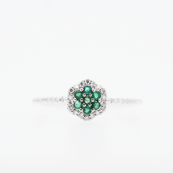 Sweet Emerald and Diamond Flower Ring Portsches Fine Jewelry Boise, ID