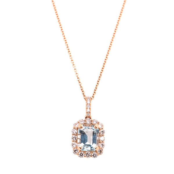 Rose Gold Aquamarine Halo Pendant Portsches Fine Jewelry Boise, ID