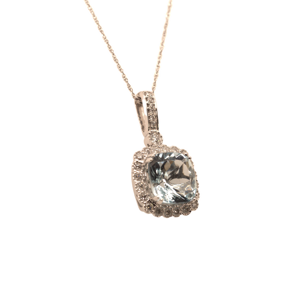 Aquamarine and Diamond Halo necklace Image 2 Portsches Fine Jewelry Boise, ID