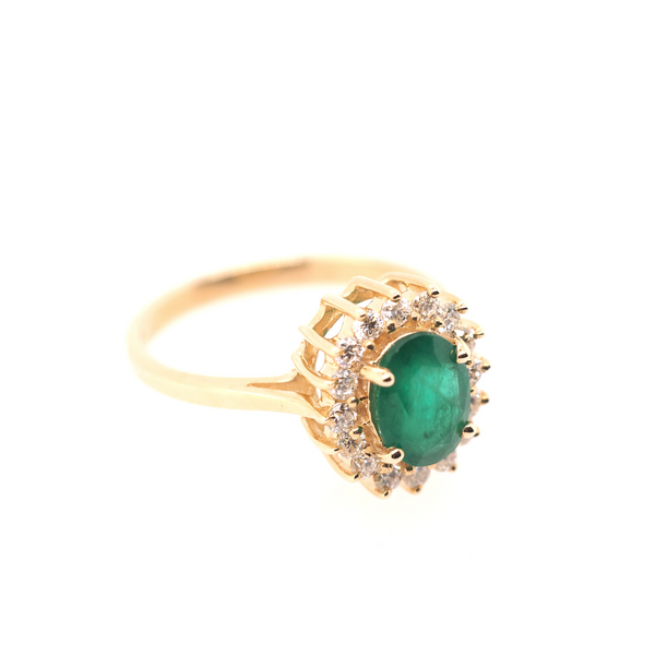 Yellow Gold Emerald and Diamond Halo Ring Image 2 Portsches Fine Jewelry Boise, ID