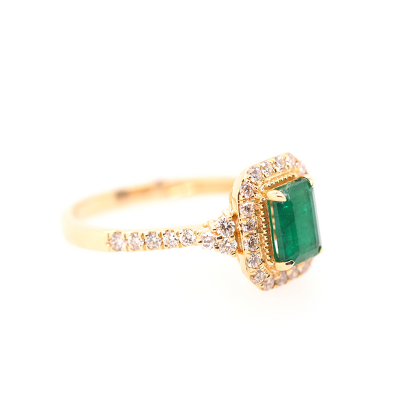 Yellow Gold Emerald Halo Ring  Image 2 Portsches Fine Jewelry Boise, ID