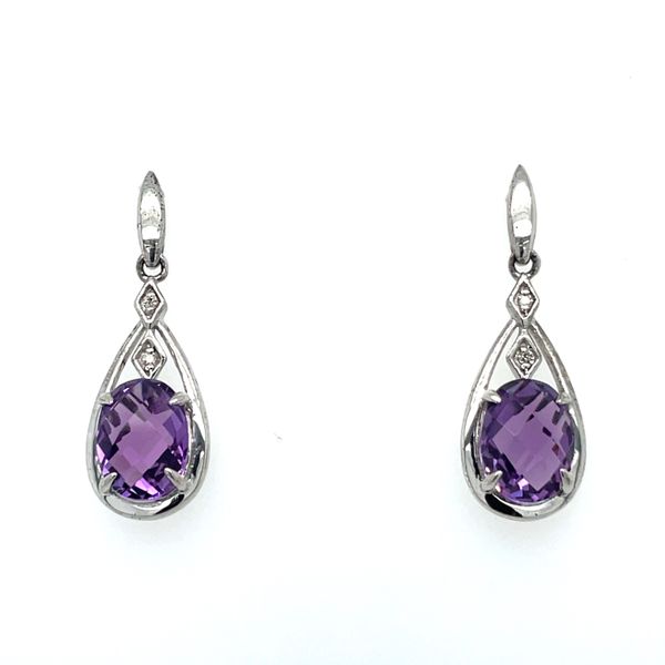 925 Sterling Silver Oval Amethyst and Diamond Drop Earrings Jones Jeweler Celina, OH