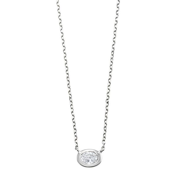 14 Karat White Gold Oval Diamond Bezel Necklace  Jones Jeweler Celina, OH