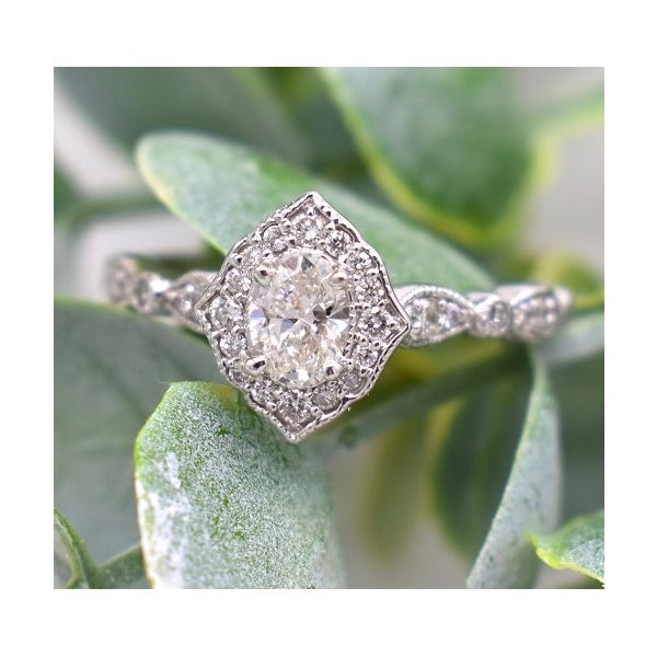 14K White Gold Vintage Halo Oval Diamond Engagement Ring  Image 2 Jones Jeweler Celina, OH