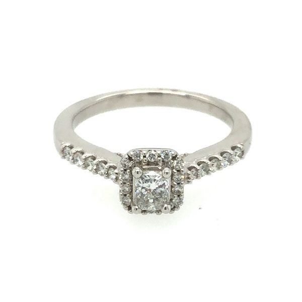 14k White Gold Halo Radiant Diamond Engagement Ring  Jones Jeweler Celina, OH