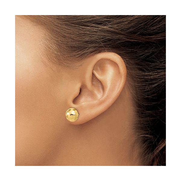 14K Yellow Gold 10mm Diamond Cut Button Earring  Image 2 Jones Jeweler Celina, OH