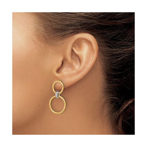 14K Two-Tone CZ Double Circle Dangle Earrings  Image 2 Jones Jeweler Celina, OH