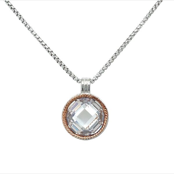 925 Sterling Silver and Rose Gold Accent Bezel Set CZ Necklace Jones Jeweler Celina, OH
