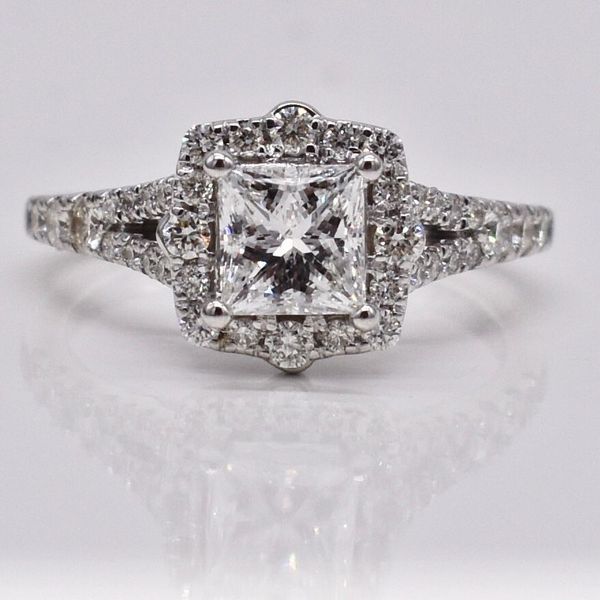 14K White Gold Ladies Halo Diamond Engagement Ring Jones Jeweler Celina, OH