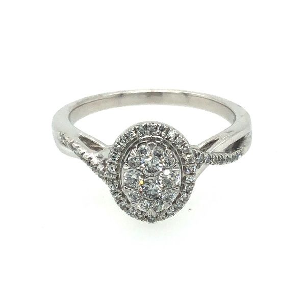 10K White Gold Diamond Cluster Oval Engagement Ring  Jones Jeweler Celina, OH