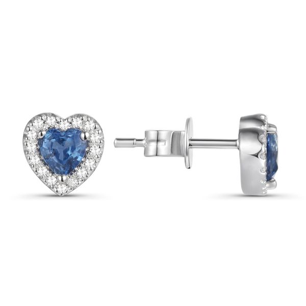 Luvente Diamond and Sapphire Heart Stud Earrings James & Williams Jewelers Berwyn, IL