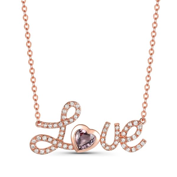 Luvente Diamond and Pink Sapphire Love Necklace James & Williams Jewelers Berwyn, IL