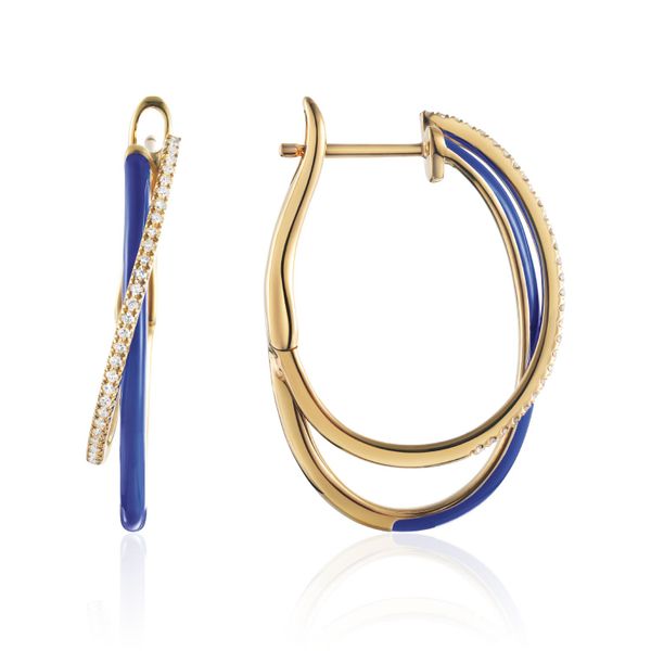 Luvente Navy Enamel & Diamond Twist Hoop Earrings James & Williams Jewelers Berwyn, IL