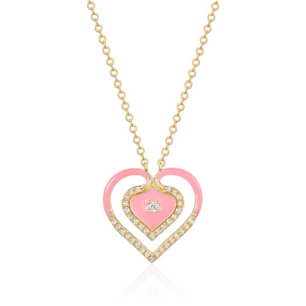 Luvente Pink Enamel & Diamond Heart Pendant James & Williams Jewelers Berwyn, IL