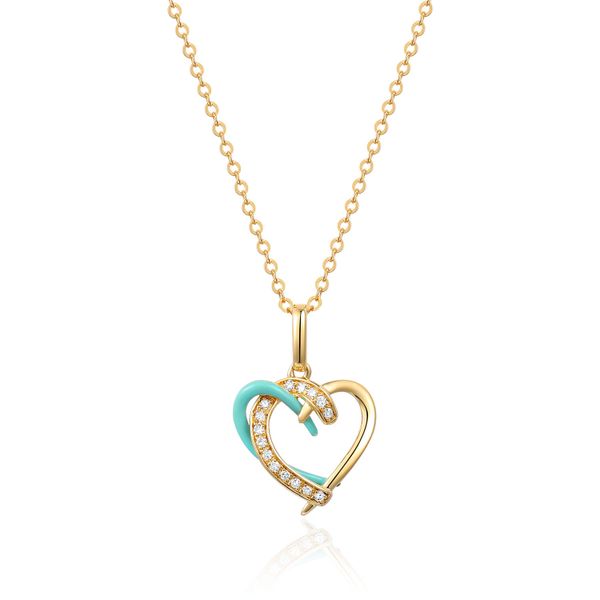 Luvente Turquoise Enamel & Diamond Heart Pendant James & Williams Jewelers Berwyn, IL