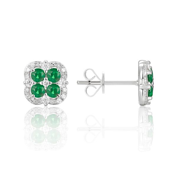 Luvente Emerald & Diamond Floral Stud Earrings James & Williams Jewelers Berwyn, IL