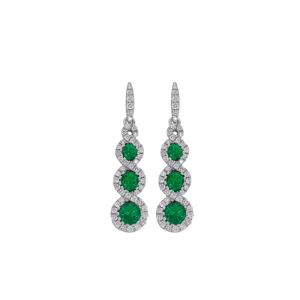 Spark Emerald & Diamond Triple Halo Twist Earrings James & Williams Jewelers Berwyn, IL