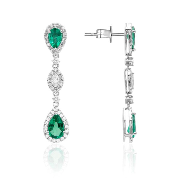 Luvente Diamond & Emerald Dangle Earrings James & Williams Jewelers Berwyn, IL