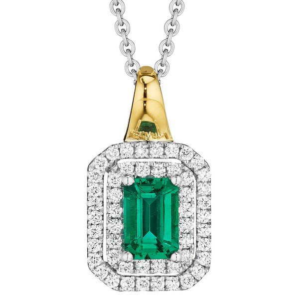 Spark Emerald & Diamond Double Halo Pendant James & Williams Jewelers Berwyn, IL