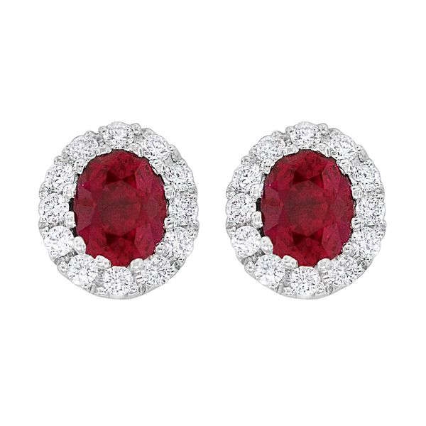 Spark Ruby & Diamond Halo Stud Earrings James & Williams Jewelers Berwyn, IL