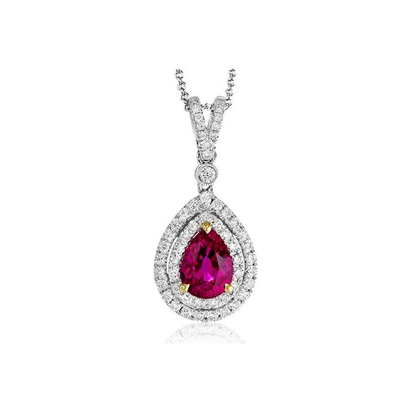 Simon G Double Halo Diamond & Ruby Pendant James & Williams Jewelers Berwyn, IL