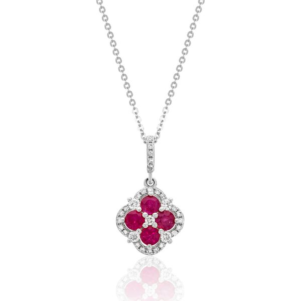Luvente Diamond & Ruby Clover Pendant, Chain Included James & Williams Jewelers Berwyn, IL