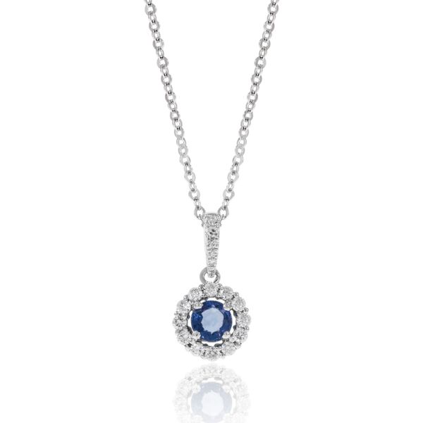 Luvente Diamond & Sapphire Halo Pendant James & Williams Jewelers Berwyn, IL