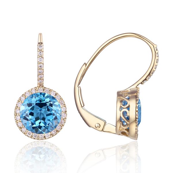 Luvente Blue Topaz & Diamond Halo Earrings, Leverback James & Williams Jewelers Berwyn, IL