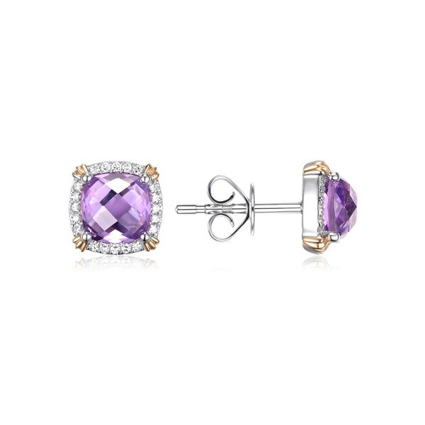 Luvente Amethyst & Diamond Halo Stud Earrings James & Williams Jewelers Berwyn, IL