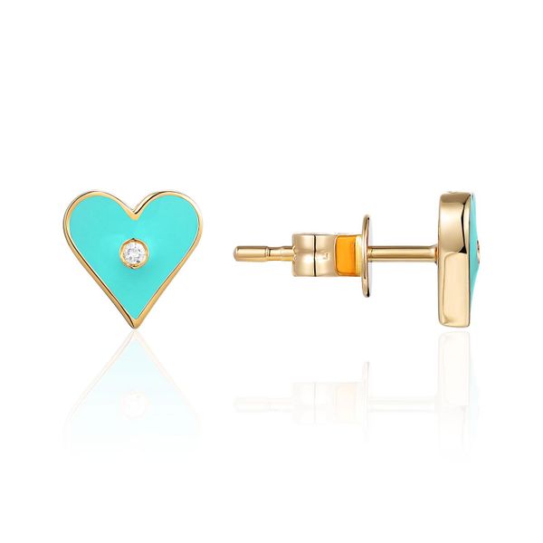 Luvente Turquoise Enamel & Diamond Heart Stud Earrings James & Williams Jewelers Berwyn, IL