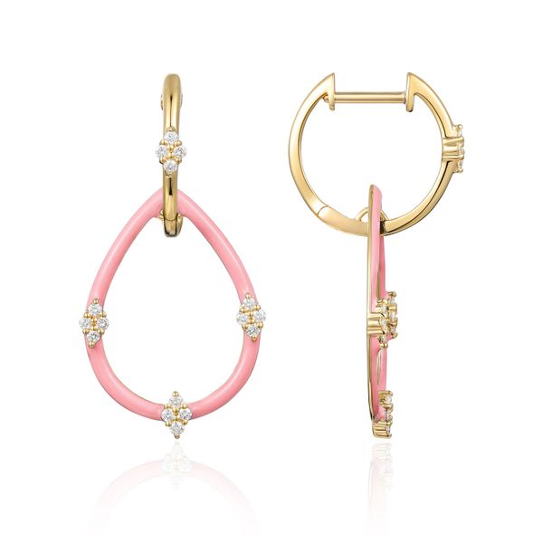Luvente Pink Enamel & Diamond Dangle Hoop Earrings James & Williams Jewelers Berwyn, IL
