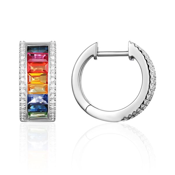 Luvente Multi Colored Semi-Precious Stones & Diamond Hoop Earrings James & Williams Jewelers Berwyn, IL