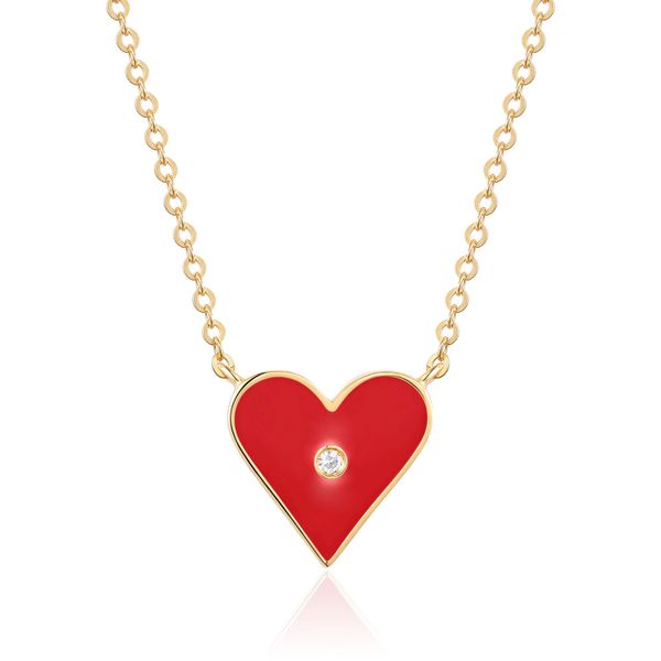 Luvente Red Enamel & Diamond Heart Necklace James & Williams Jewelers Berwyn, IL