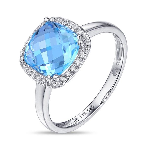 Luvente Diamond & Blue Topaz Cushion Halo Ring James & Williams Jewelers Berwyn, IL