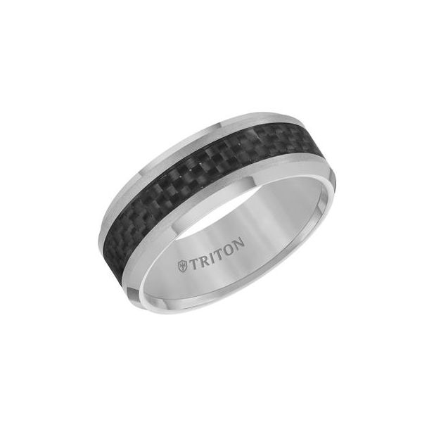 Triton Men's Tungsten Carbide Black Carbon Fiber Inlay Wedding Ring James & Williams Jewelers Berwyn, IL