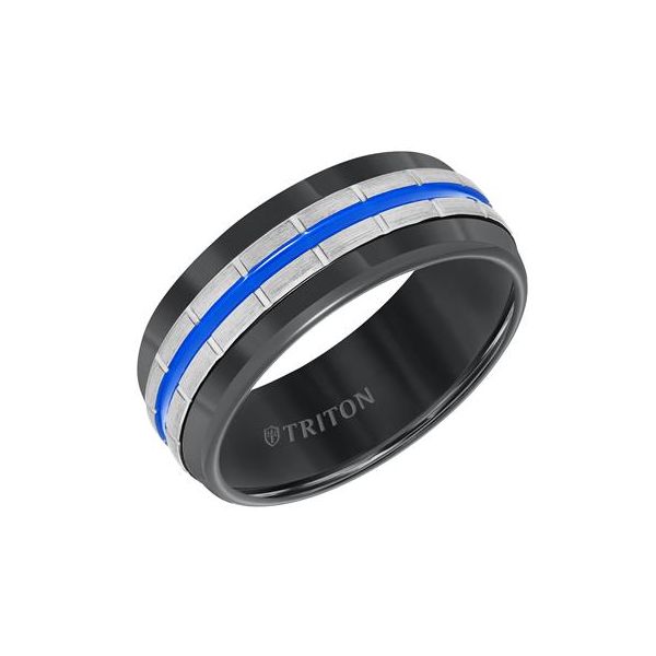 Triton 8.5MM Black Tungsten & Electric Blue Wedding Ring James & Williams Jewelers Berwyn, IL