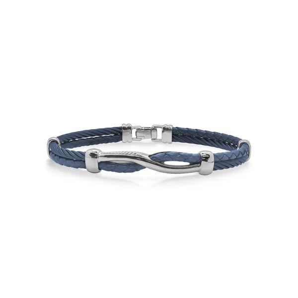 ALOR Men's Blueberry Cable & Blue Leather Twist Bracelet James & Williams Jewelers Berwyn, IL